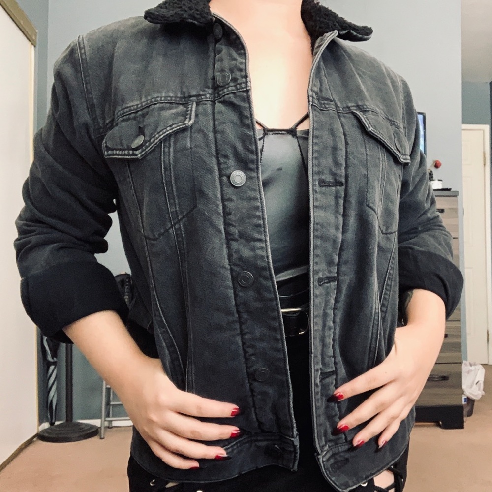 Old Navy Black Sherpa Lined Denim Jacket